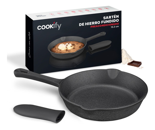 Sartén De Hierro Fundido Precurado Cookify 15.3 Cm | Ferro-lux Series | Skillet Duradero, Distribución Uniforme De Calor, Ideal Para Asador. Color Negro