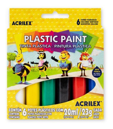 Tinta Plástica Acrilex 20 Ml 6 Cores