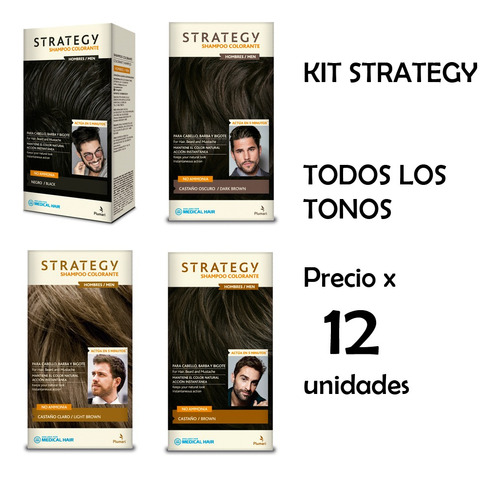 Shampoo Colorante Strategy Men Cabello, Barba Y Bigote 5 Min