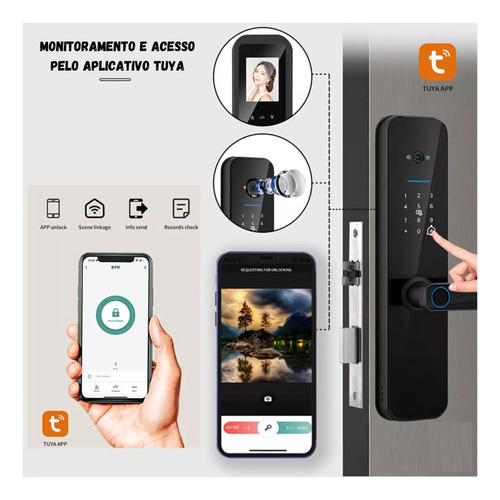 Fechadura Eletronica Com Vídeo C/ Biometria Tag Nfc Wifi Cam