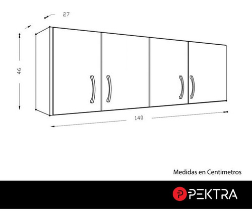 Imagen 4 de 9 de Alacena 140 X 46 X 27 4 Puertas C/ Estantes Cocina Melamina
