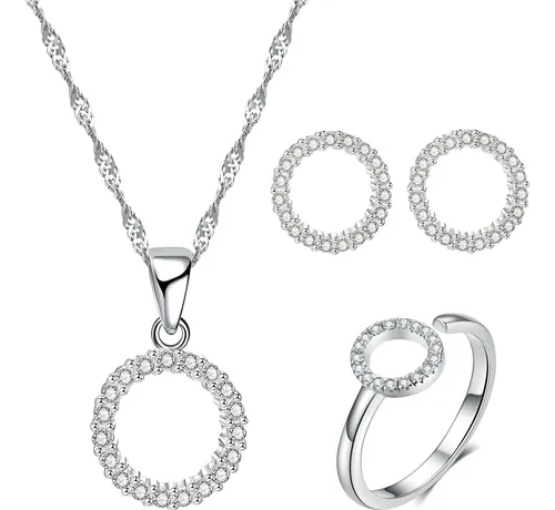 comprar Conjunto Anillo Plata 925 Mujer Aros Collar Regalos Elegante