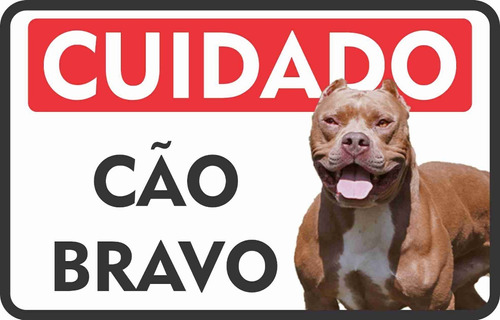 Placa Em Pvc Pitbull Cão Bravo Portão Cachorro 18x25 Cm Pl06