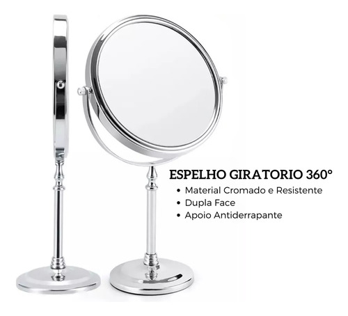Espelho Grande 23 Cm Maquiagem De Mesa Dupla Face Aumenta2x