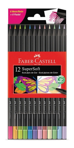 Set 12 Lápices De Color Neón-pastel Fabercastell Supersoft