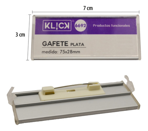 Gafete Personalizable Aluminio Plata Broche Alfiler 10 Pzas