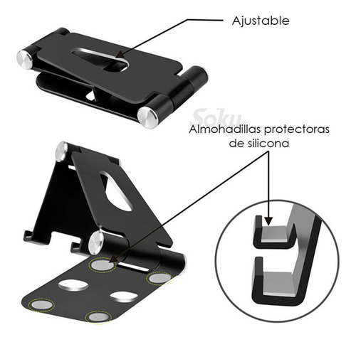Soporte Metal Celular Tablet Pad De 4'' A 13'' Lujo Abatible Color Negro