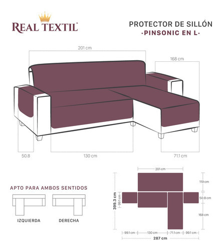 Funda Para Sofá En Forma De L Cubre Sillón Real Textil Azul