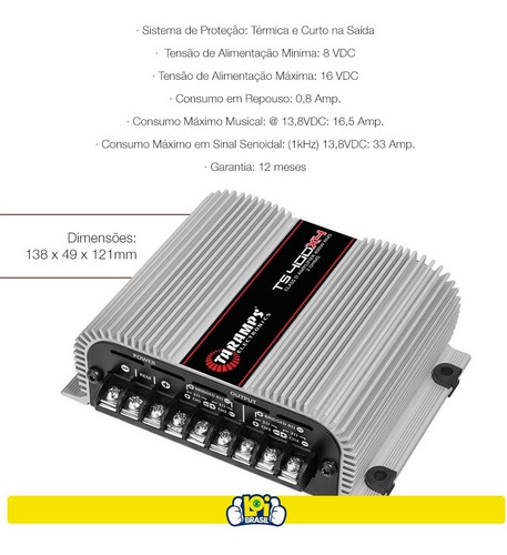 Módulo Taramps Ts400 Digital 400w Rms 4 Canais 2 Ohms Loi