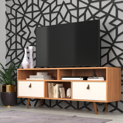 Rack Tv 55 Pulgadas 2 Puertas 3 Nichos Café Blanco