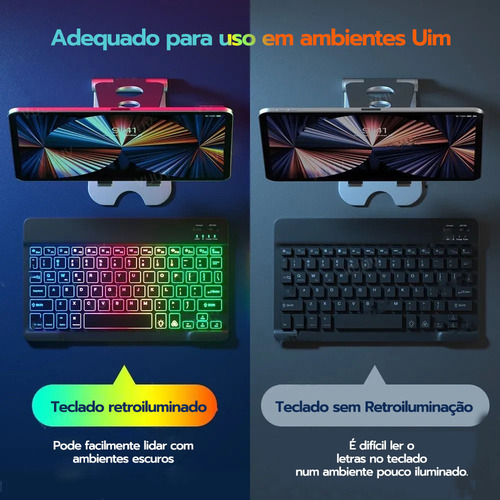 Teclado Sem Fio Com Retroiluminação Para iPad Android Window