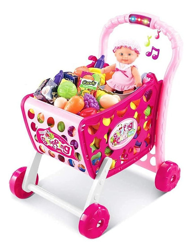 Carro Super Shopping Cart Pink Con Luz Y Sonido