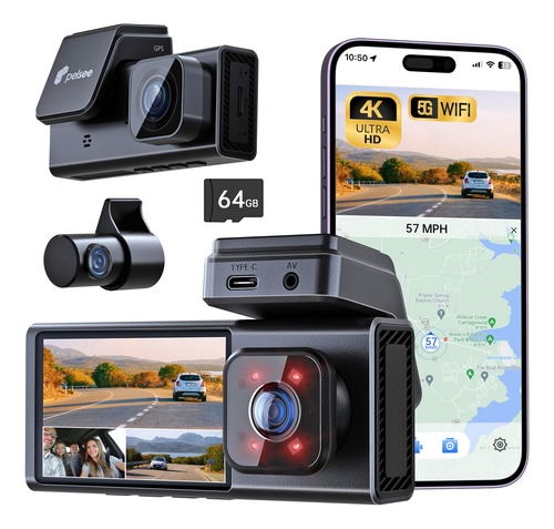 Dash Cam Pelsee P2 Trio 4k De 3 Canais Wifi Frontal/traseiro
