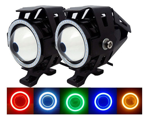 Kit Foco Led Ojo Ángel Moto Parrilla Auto Neblinero Luz Azul