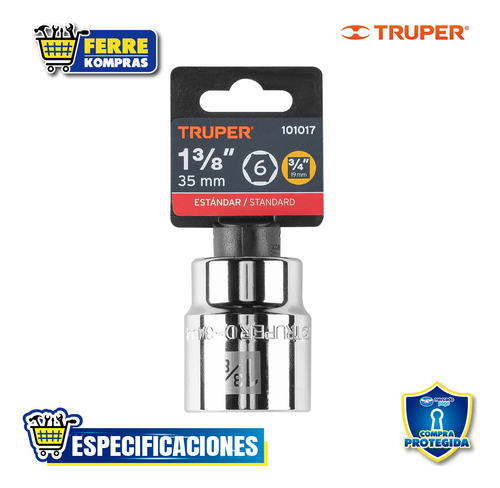 Dado De 1-3/8 , 6 Puntas, Cuadro 3/4 , T