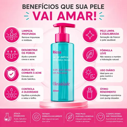 Kit 2 Gel De Limpeza Facial Antioleosidade Ricca 300ml | MercadoLivre