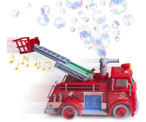Imagen 2 de 4 de Camión Bombero Lanza Burbujas Con Luces Y Sonidos Para Niños