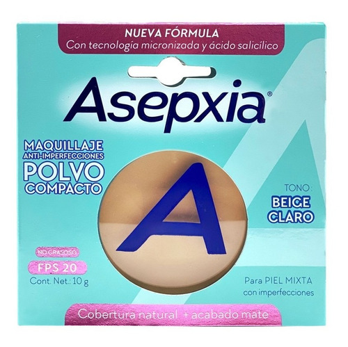 Maquillaje Polvo Compacto Asepxia Fps20 Tono Beige Claro 10g