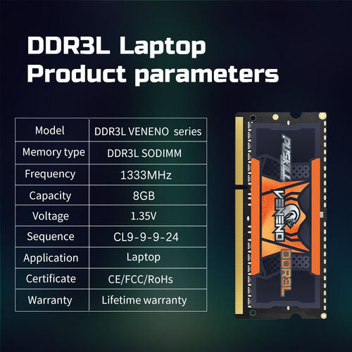 Memoria Ram Puskill Para Portátil Gamer Ddr3l De 8 Gb A 1333