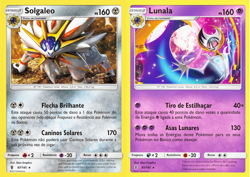 Kit Carta Pokémon Lendário Solgaleo E Lunala Sol E Lua - R 