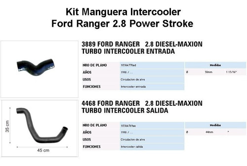 Imagen 2 de 2 de Kit Manguera Intercooler Turbo Ford Ranger 2.8 Power Stroke