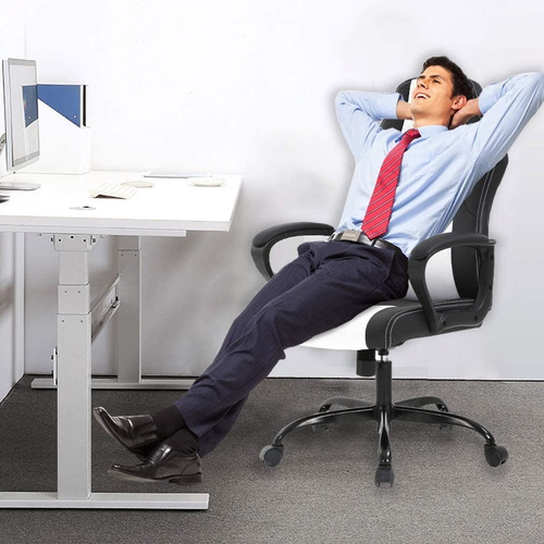 Silla De Cuero Para Escritorio Y Juegos, Bestoffice Giratori Color Blanco Material Del Tapizado Poliuretano