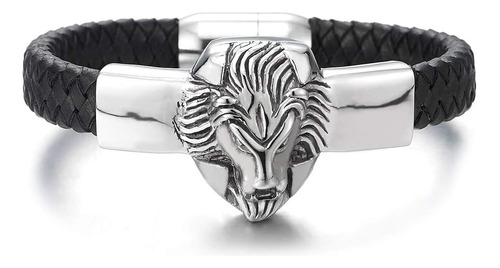 Coolsteelandbeyond Brazalete De Cuero Trenzado Negro Para Ho