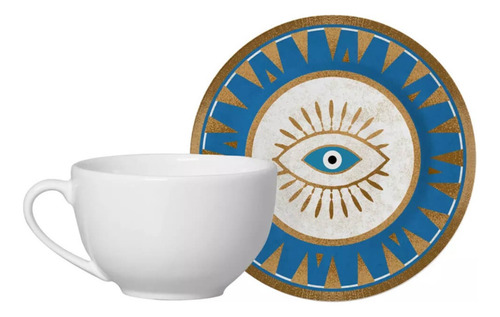 Conjunto de canecas Alleanza Cerâmica Olho Grego de cerâmica com design olho grego Cor branco de 12 U