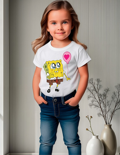 Polera Estampada 100% Algodon Niña Bob Esponja Globo