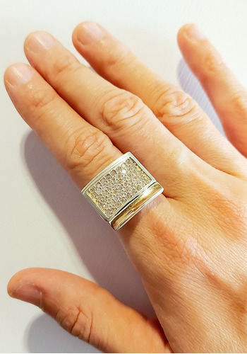 Anillo De Plata Y Oro Estilo Sello Con Micropavé 