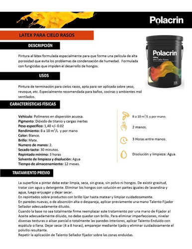 Imagen 2 de 3 de Pintura Latex Cielorraso X 4lt Antihongos Mate Polacrin