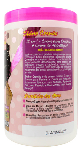 Creme Para Pentear Divino Cremão 2 Em 1 Natuhair 1kg (2 Un)
