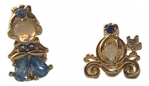 Aretes Broquel Chapa Oro 18k De Cenicienta Y Su Carruaje