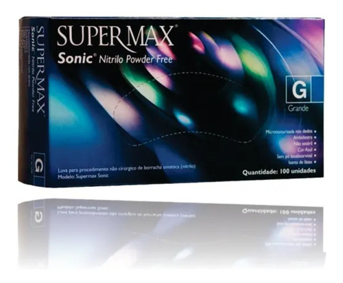 10 Cx Luva Nitrilica Supermax Sonic Azul Cobalto Tamanho Xg Cor Azul-escuro Tamanho GG