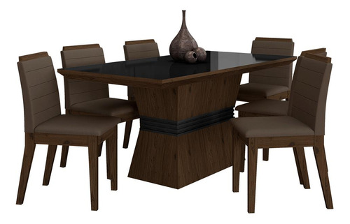 Conjunto Mesa De Jantar 6 Cadeiras Nairóbi Imb/pr/marrom-m.a Cor Imbuia/preto/marrom 04