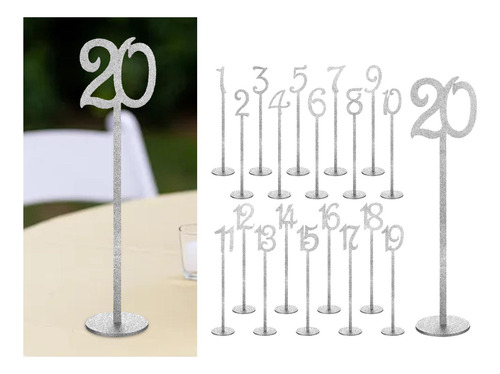 Números De Mesa Soportes Para Números 20 Piezas De Plata