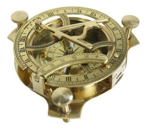 Reloj De Sol De 4 Brújula Esfera Solar De Latón Macizo (3