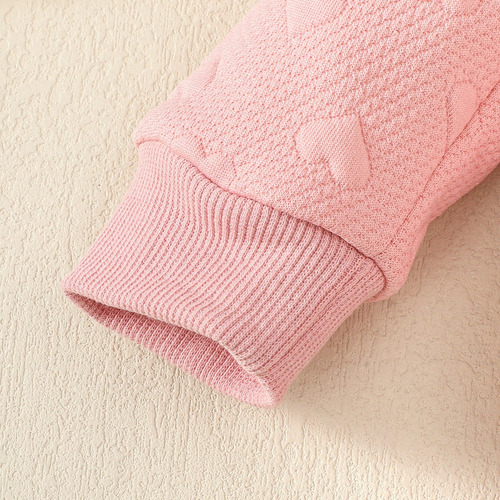 Conjunto De Sudadera Bebé Con Capacha Y Estampado De Corazón Rosa 6-9 M
