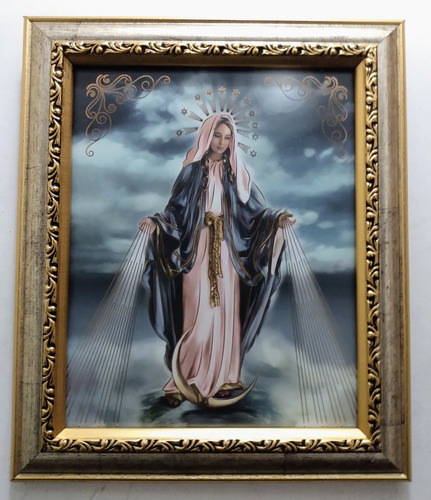 Virgen De La Medalla Milagrosa Op 2 Enmarcado En Plata Y Oro