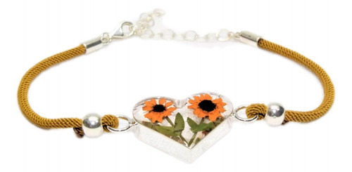 Casual Pulsera Plata D Ley 925 Girasol Hilo Amarillo B281