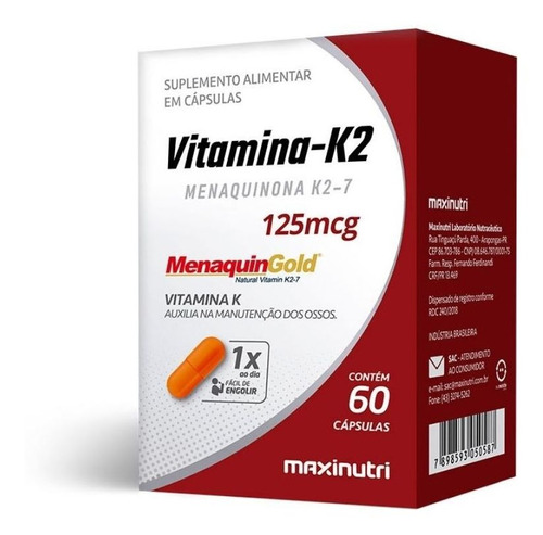 Suplemento Em Cápsulas Vitamina K2 Maxinutri 60 Cápsulas