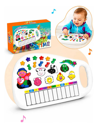 Teclado Fazendinha Piano Pianinho Infantil Bebê Criança Musical Com Som De Animais 12 Teclas Branco Kizumba