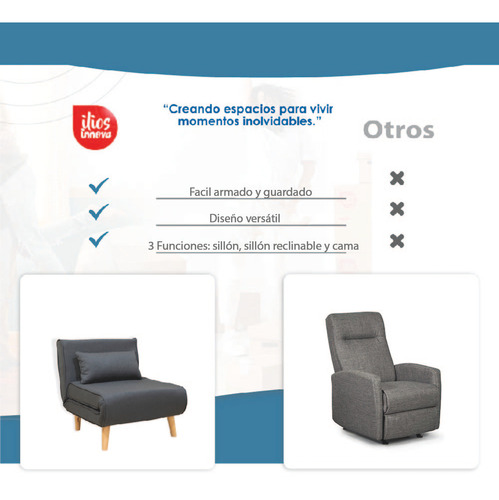 Sofá Cama Individual Sillon Reclinable Comodo Moderno Lino