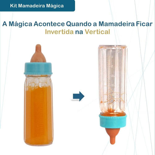 Juego de 2 biberones mágicos de juguete para muñecas con zumo de leche