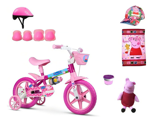 Bicicleta Infantil Aro 12 Peppa Pig Com 8 Itens