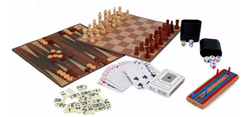 Juego Mesa Clásico Familiar Set 7en1 Ajedrez Cartas Póker