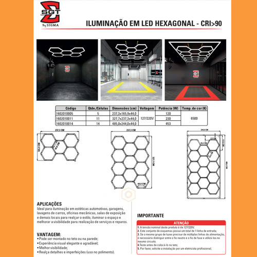 Luminaria Iluminação Colmeia Led 14 Células Sigma 110v/220v