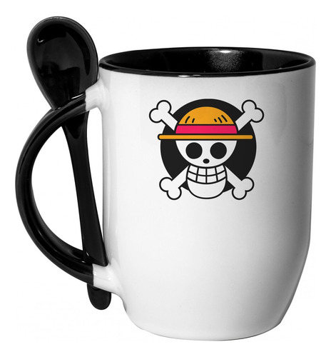 Taza De Cucharita Negra Bandera Luffy One Piece