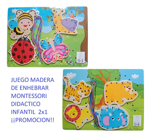 Juego Madera Montessori Enhebrar Didáctico Infantil Destreza