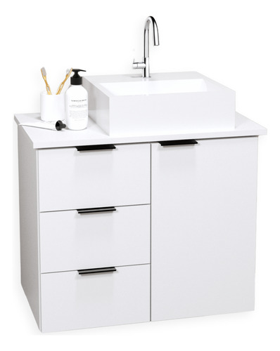 Gabinete Mdf Armário De Banheiro 60cm Com Tampo/cuba Esquerd